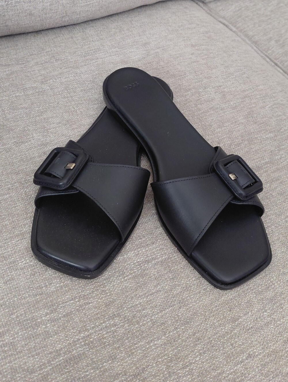 Boss Black Leather Charlize Slide Sandals